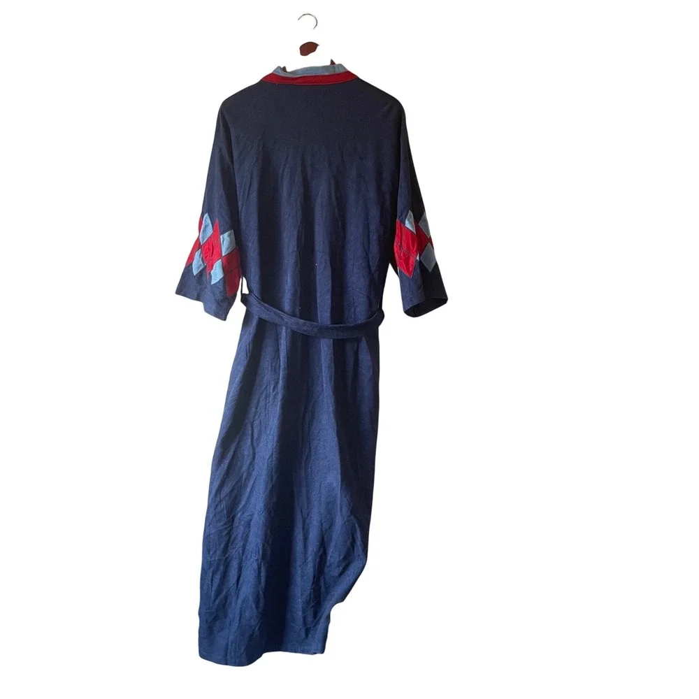 Vintage After All Navy Blue Argyle Sleeve‎ Robe Made in USA One Size